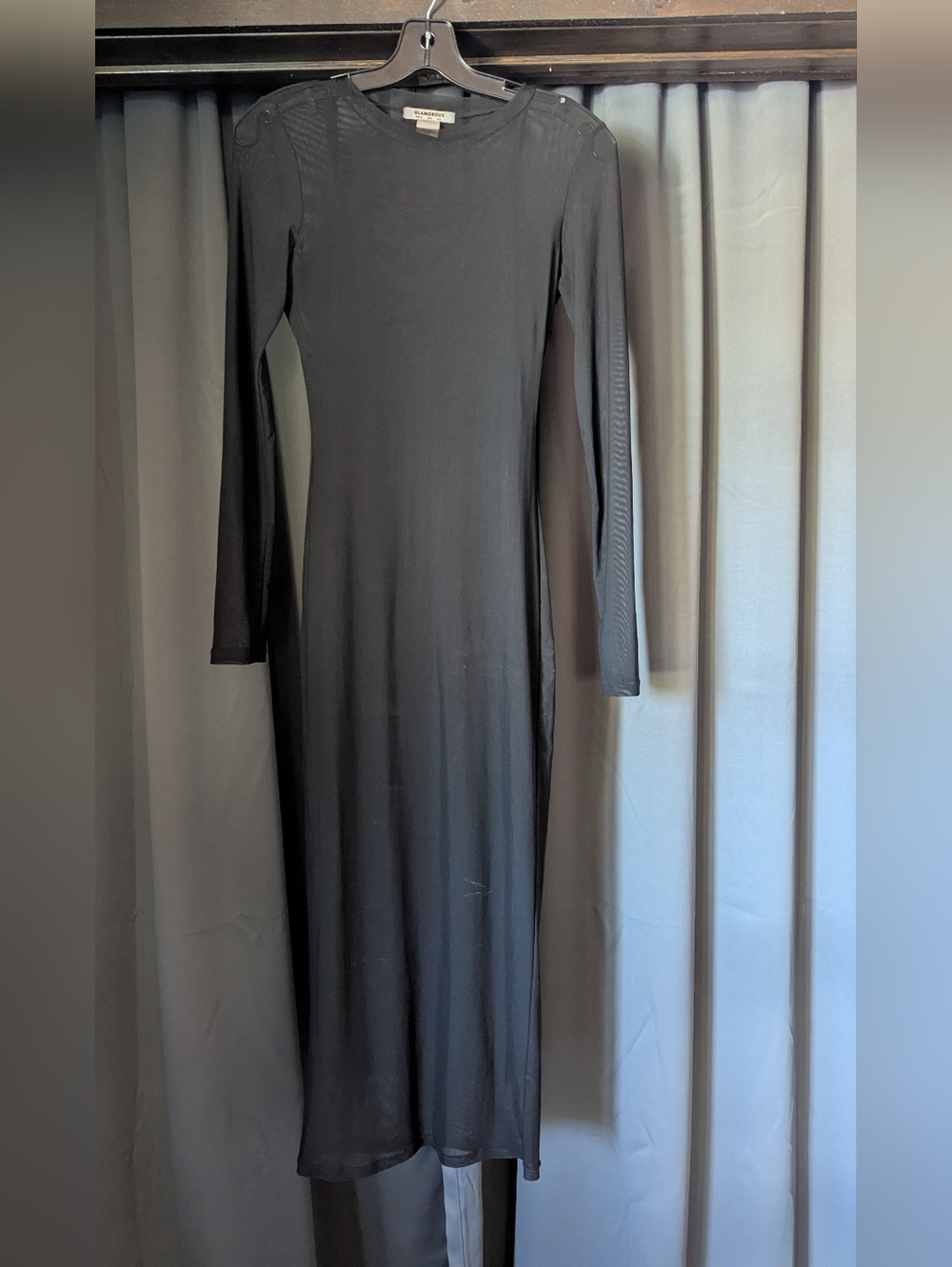 Glamorous Black Long Sleeve Mesh Midi Dress